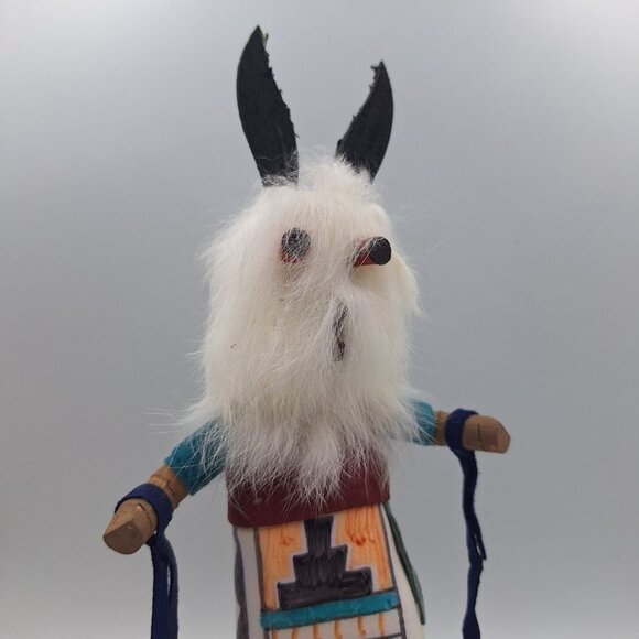 Kachina Handmade Doll Signed 8 Inch Wolf AM Native American Indian Art Wood Fur - Picture 2 of 14